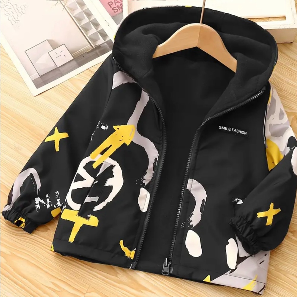 New Reversible Geometric Pattern Fleece Jacket Sz. 7-8 Y